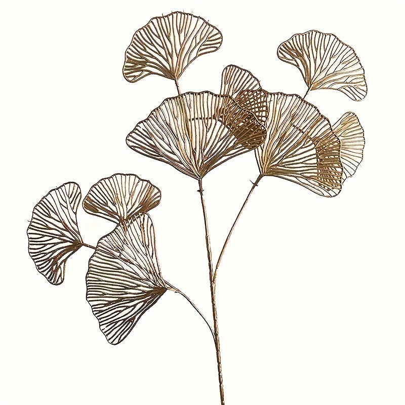 5 Glitzy Golden Ginkgo & Apricot Leaf Artificial Stems for year-round elegant home décor. Ideal for weddings, Christmas, winter, and spring decorations.