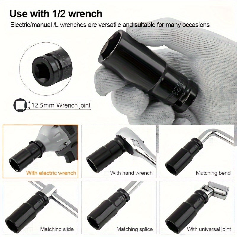 11 piece 1/2in. Impact Power Wrench Socket Adapter Set with 10-24mm sockets, made of carbon steel and includes a portable storage case.