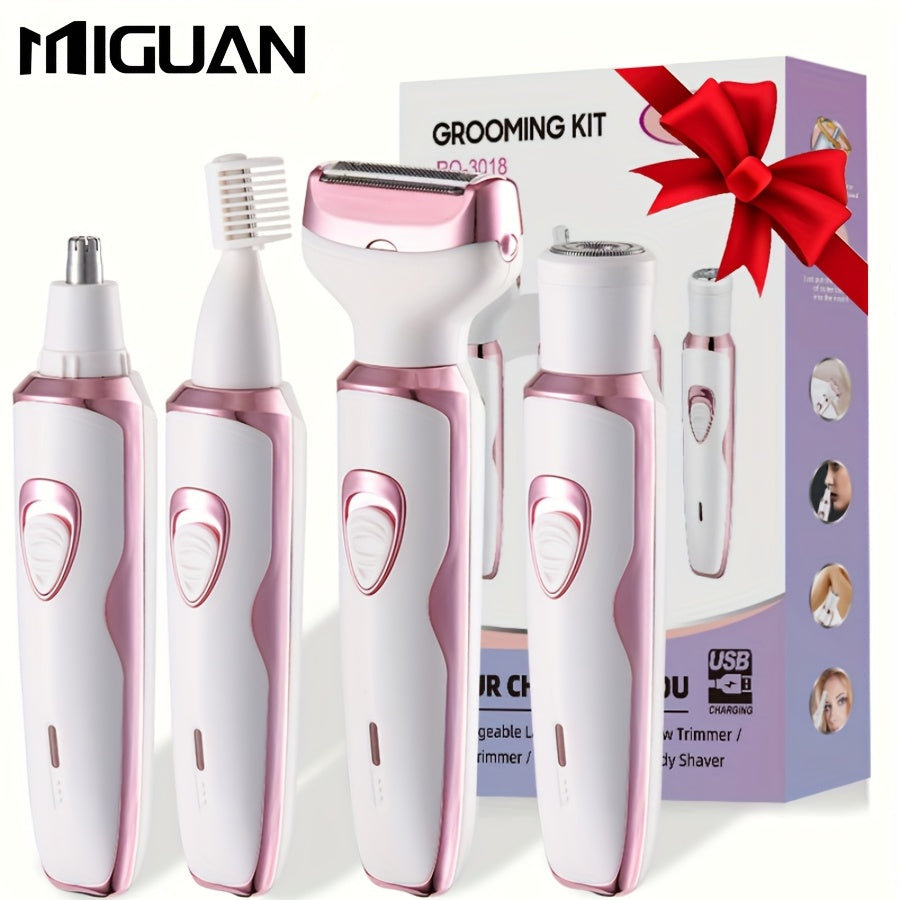 MIGUAN 4-in-1 Ayollar uchun Elektr Epilator, Noxush po'latdan yasalgan pichoq, USB orqali zaryadlanadigan, Ideal Pasxa sovg'asi.