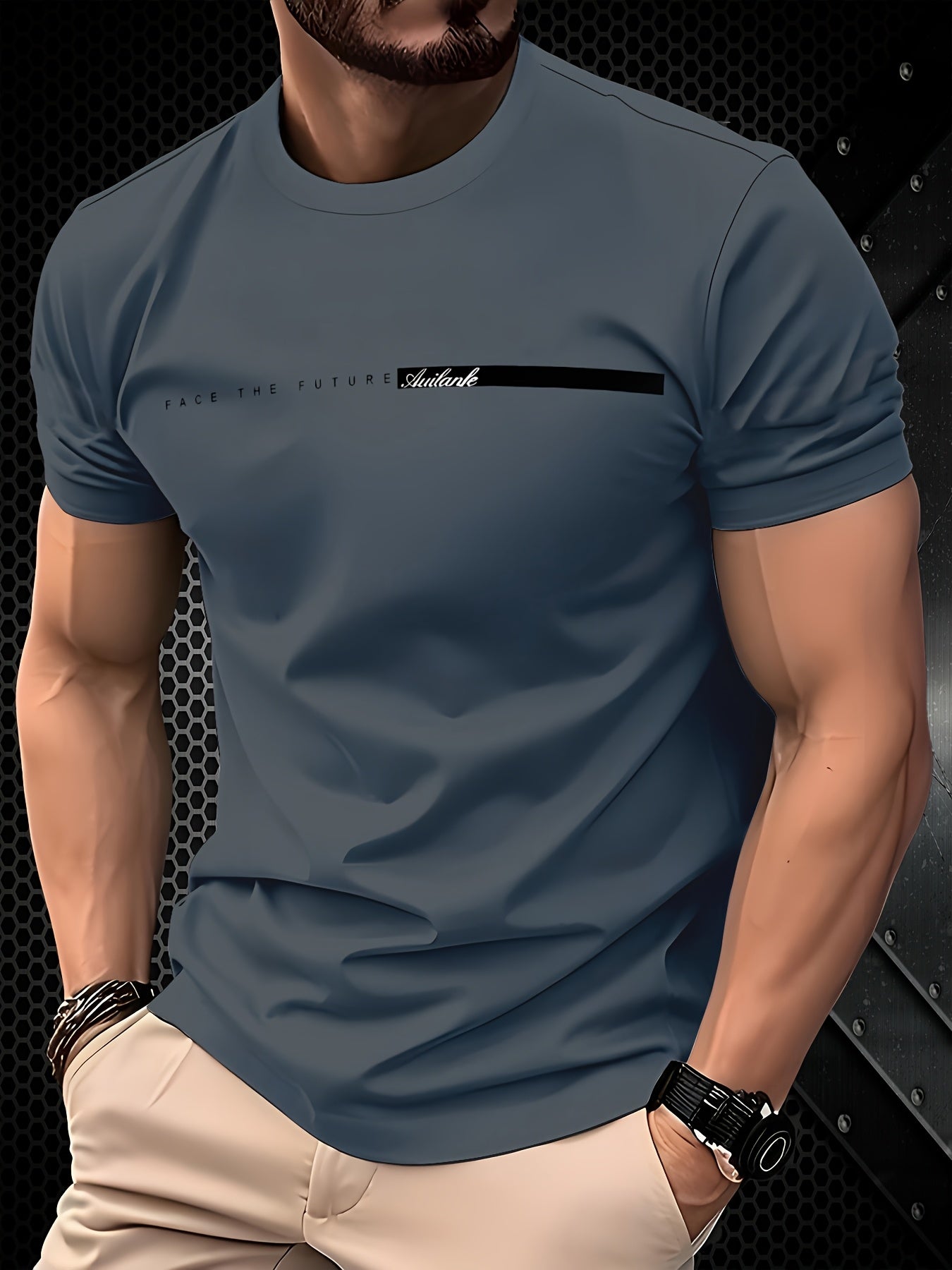 Breathable polyester t-shirt for men with unique 3D print design. Machine washable and durable. Ideal for casual outfits.