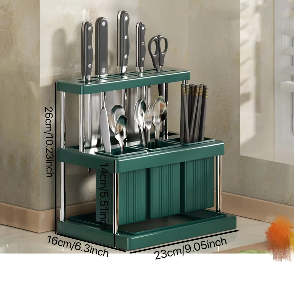 Storage rack for kitchen knives, chopsticks tube, and integrated storage box for restaurant kitchen knives.