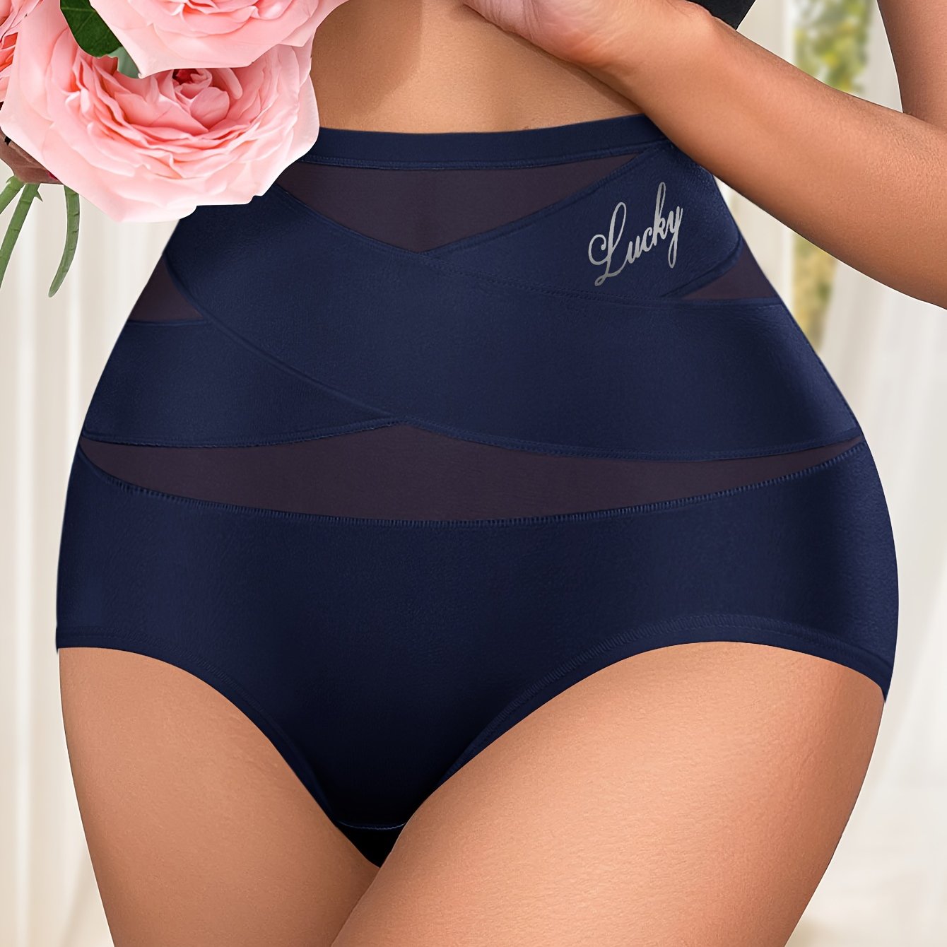 Seamless high waist briefs with letter print, sexy and comfortable women's lingerie.