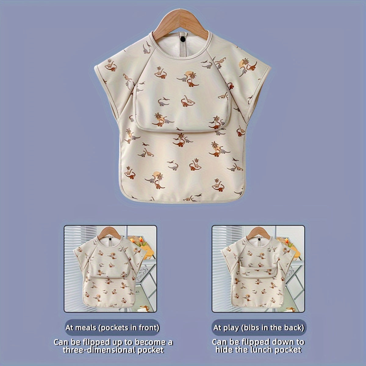 Children's Long-sleeved PU Smock with Bib, Soft Waterproof Bib in Plain Color, Anti-dirty Feeding Bib - Perfect Easter Gift