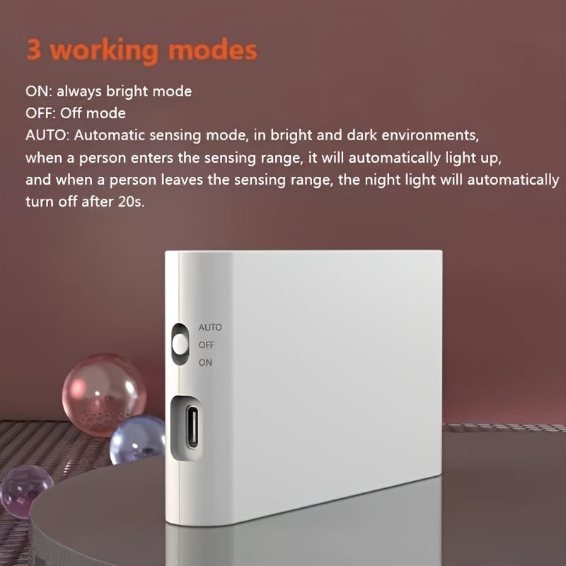 Night light for Christmas gift featuring a built-in 300mah battery, human body sensing, motion detection, and light sensing power switch.