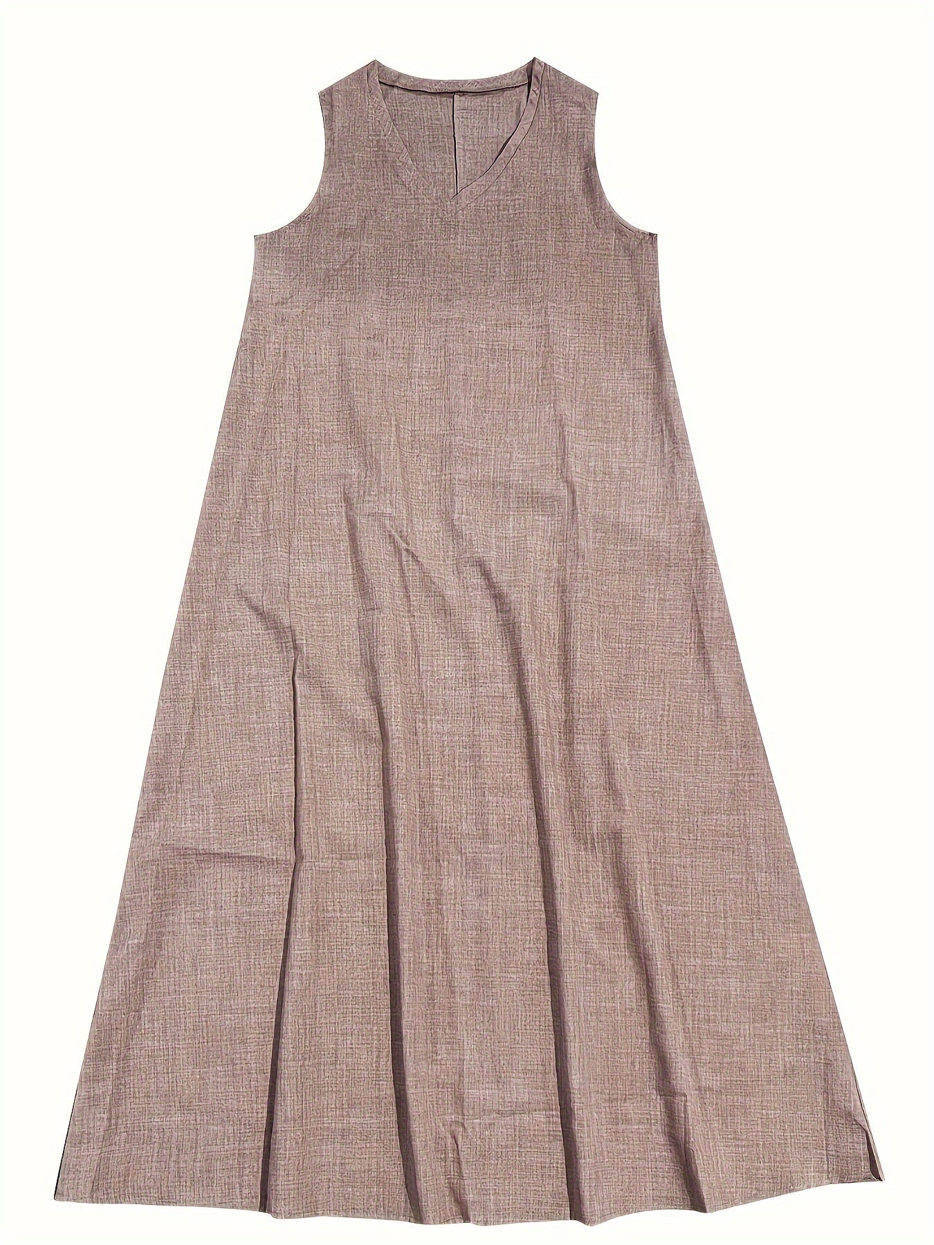 V-Neck Maxi Dress in Solid Color, Sleeveless and Loose Fit for Summer and Spring