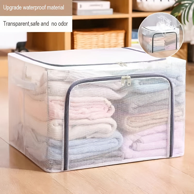 Large Clothes Organizer made of waterproof nylon mesh for storing pants and fabric. This wardrobe folding bin is perfect for cotton quilts and other bedroom accessories.