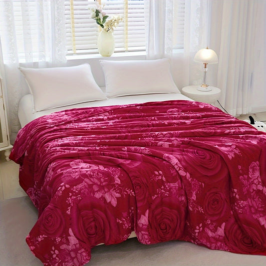 Soft warm knitted floral blanket in contemporary style with vibrant flower design. This all-season multipurpose polyester bed blanket is machine washable, featuring an embellished flower pattern.