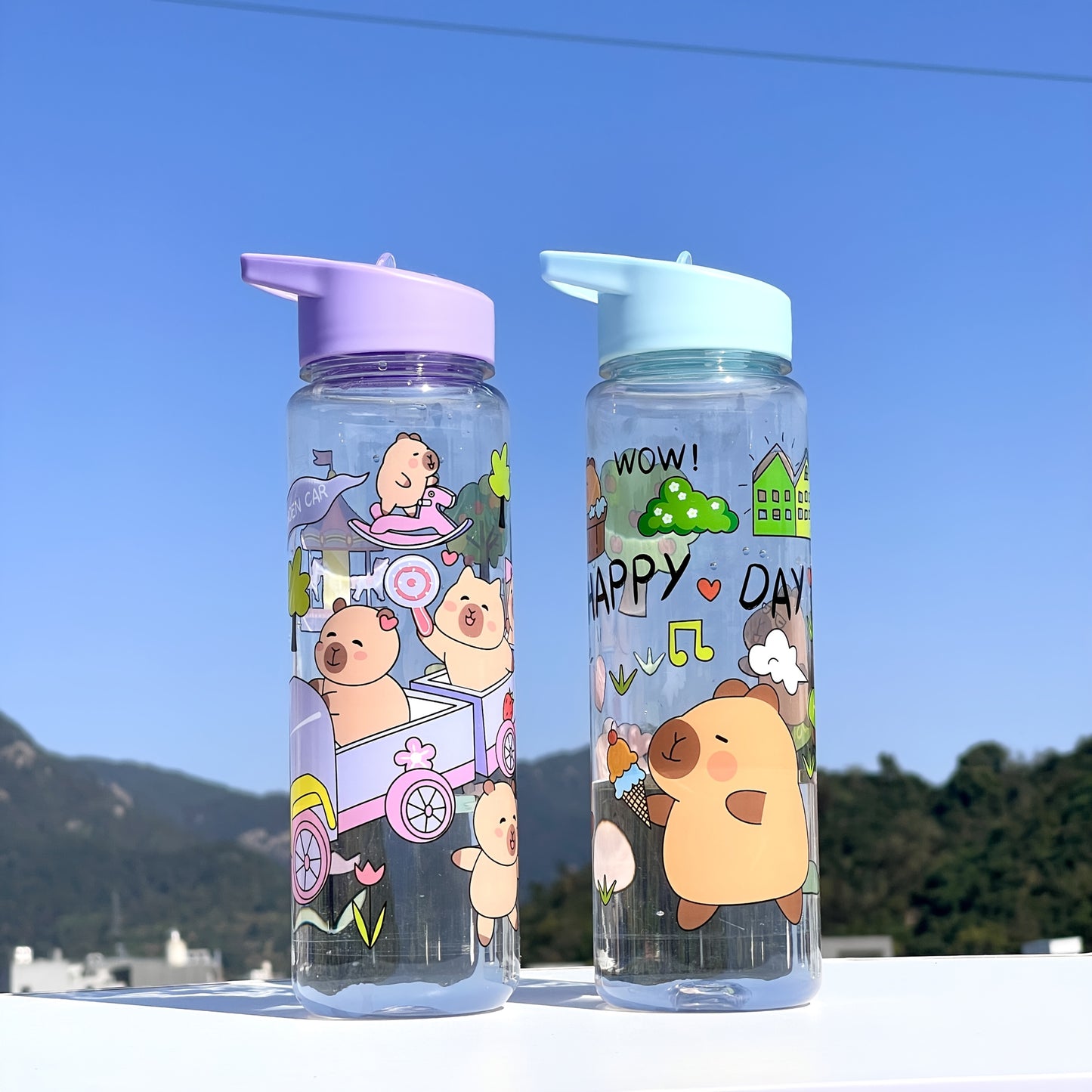 1pc Cute Cartoon Kawaii Capybara Water Bottle, made of PVC Free Plastic, Round Shape, Lightweight, Hand Wash Only, Perfect for Climbing Sports.