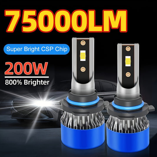 Roadsun 2pcs LED Car Headlights - H1/H7/H11 & More, 6000K White Light, 75000LM, 200W High/Low Beam, Quick Install Fog Lights with Super Cooling System