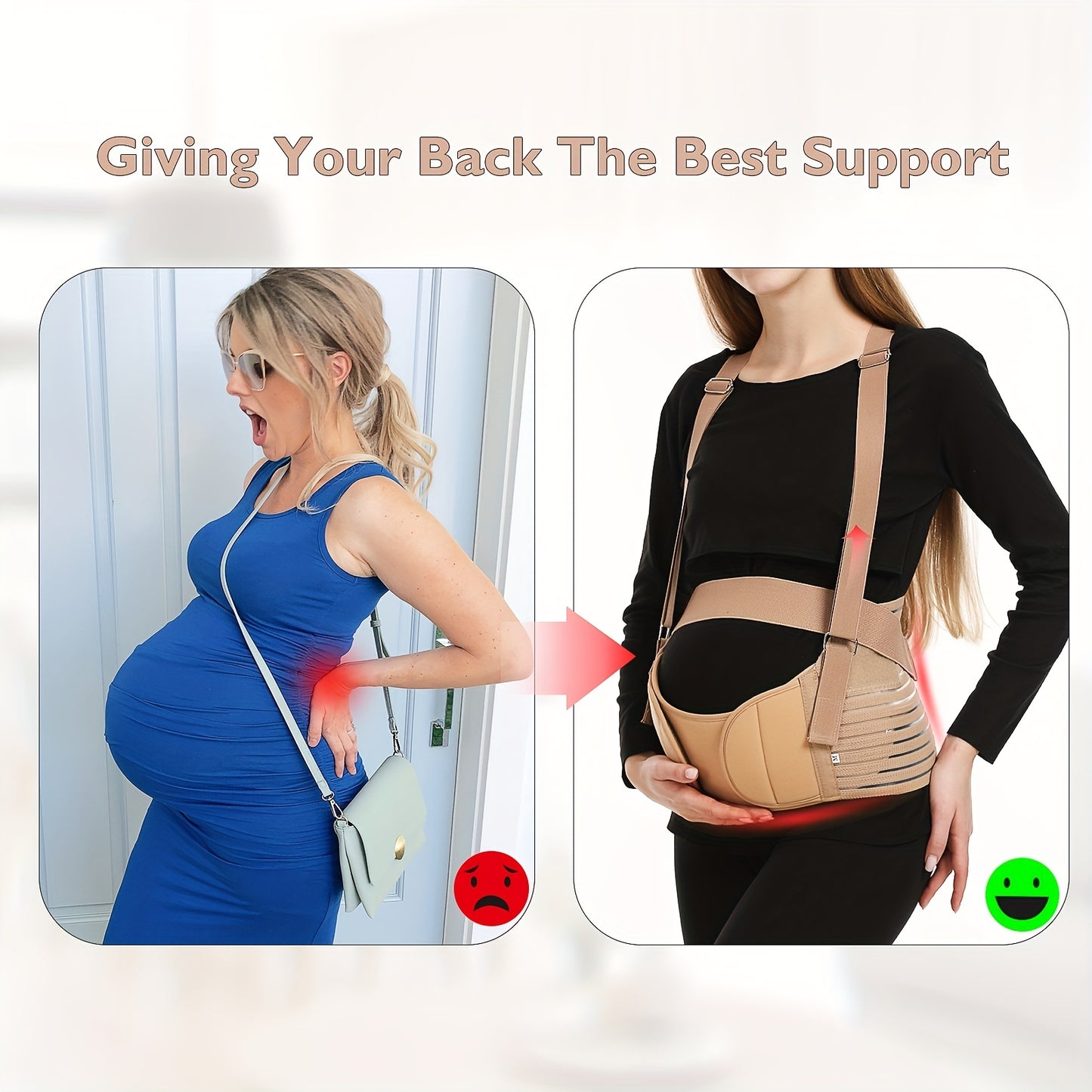 Pregnancy and postpartum support belt with breathable material, detachable shoulder strap, and adjustable sizes.