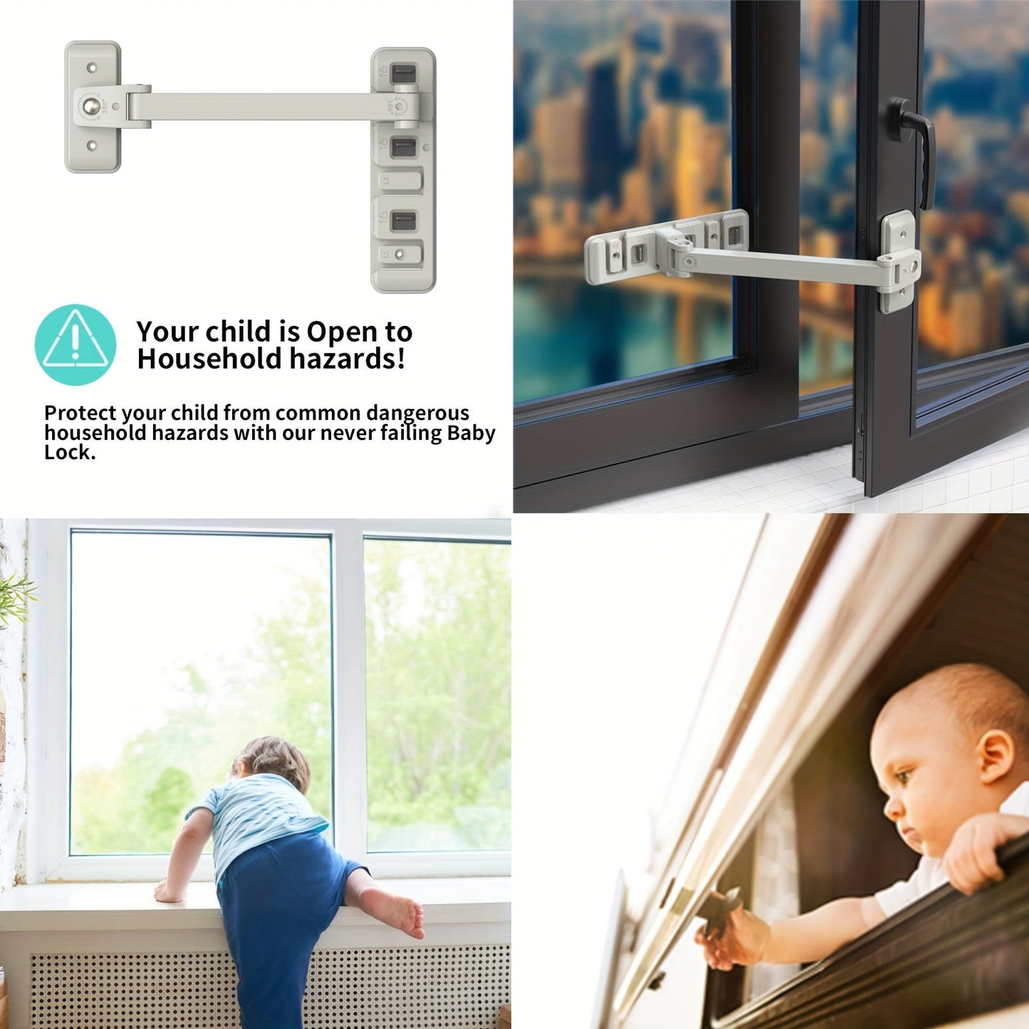 Keep Your Children Safe with the Easy-Install Window Lock - Prevents Falls and Sliding, Ensures Safety, Non-Toxic Light Gray Color, by LOOKTOSEE