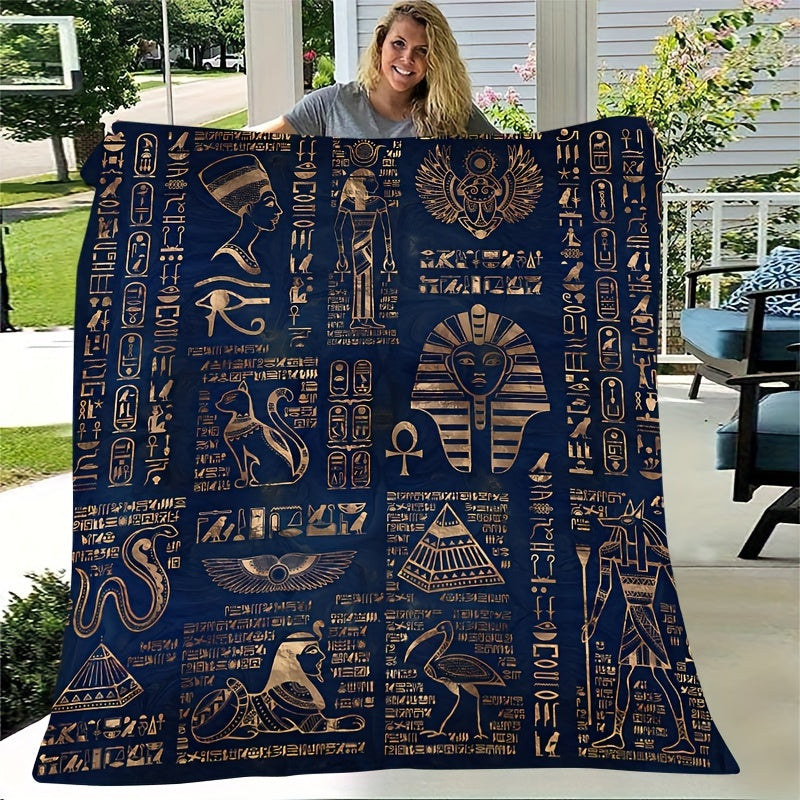 Soft, Warm & Cozy Antique Charm Vintage Egyptian Print Flannel Throw Blanket - Perfect for Couch, Bed, Office, and Travel | Easy to Clean in Washing Machine