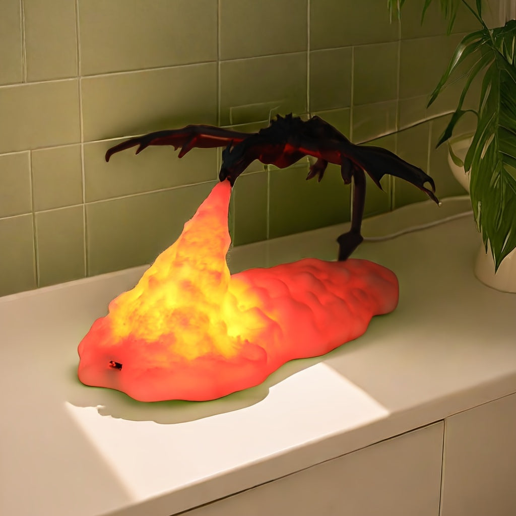 1 Fire Dragon Lamp: 3D Printed Volcano Dragon Night Light for Bedroom or Office.