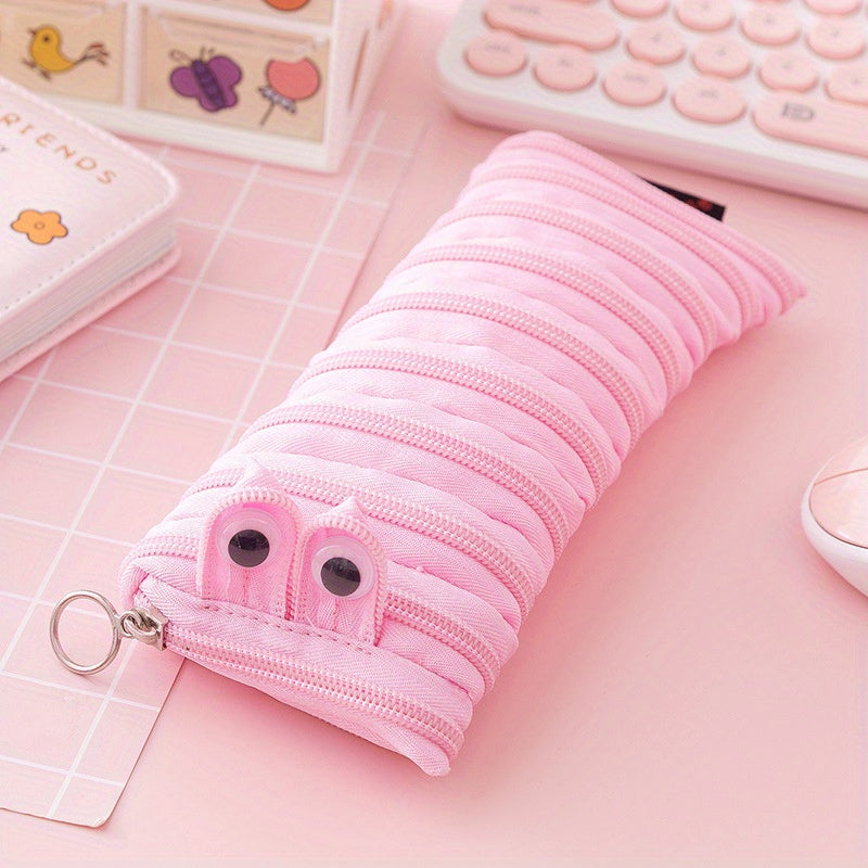 1pc Cute Caterpillar Pencil Case with Large Capacity - Ideal for Students, Back to School, Makeup Brush, and Pen Storage.