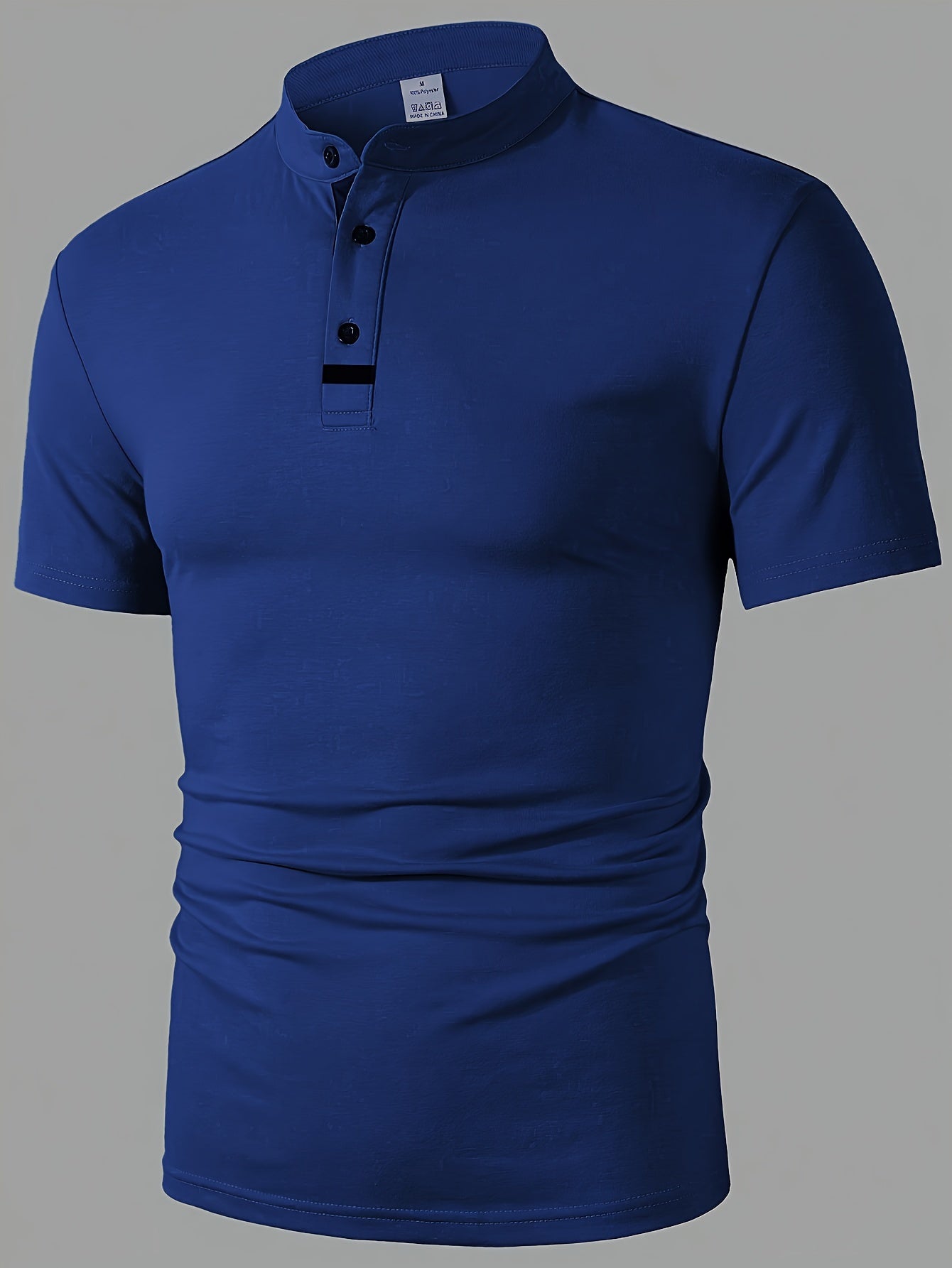 Men's red casual shirt with short sleeves and round neck featuring button detail. Made from lightweight polyester blend, perfect for golf and casual wear. Machine washable.