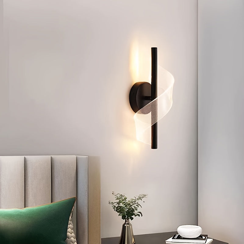 Contemporary S-Shaped LED Wall Sconce in Golden Metal & Acrylic Design - Ideal for Bedroom, Study, or Hallway - Warm Ambient Glow, Hardwired Installation, LED Lights for Bedroom.