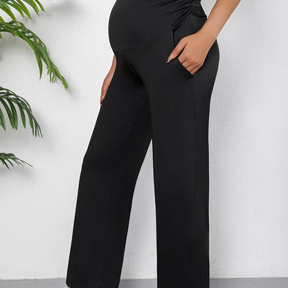 Chic maternity pants with high waist, slant pockets, and stretchy comfort for all seasons