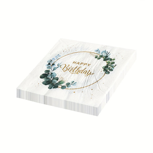 Pack of 20 Happy Birthday Disposable Printed Square Napkins, 33.02x33.02cm