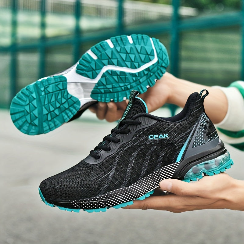 Breathable running shoes with shock absorption, non-slip lace-up sneakers for outdoor training.