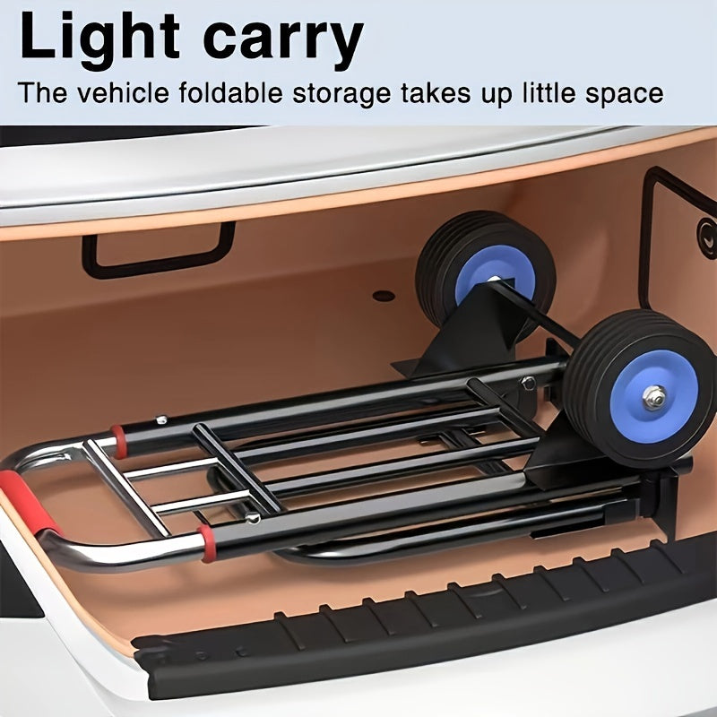 Foldable hand truck trailer with strong load capacity is ideal for home and grocery shopping, as well as for use in a home or office setting.