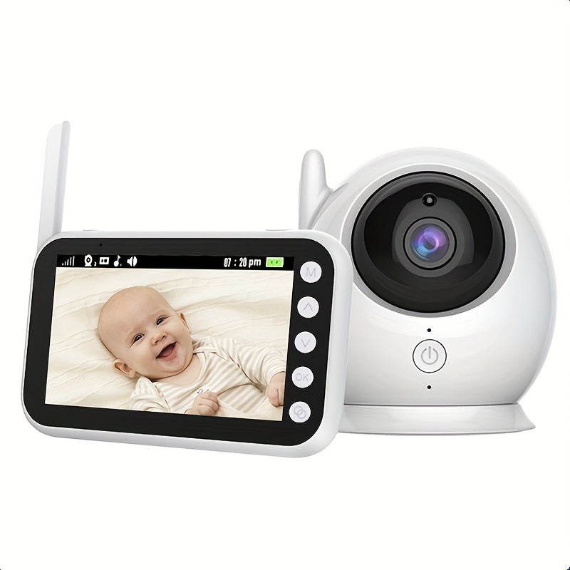 Monitor with built-in camera and audio features a high-definition 1080P 11.43 cm display. This video monitor also includes two-way talk, temperature display, and cry alarm functionality.