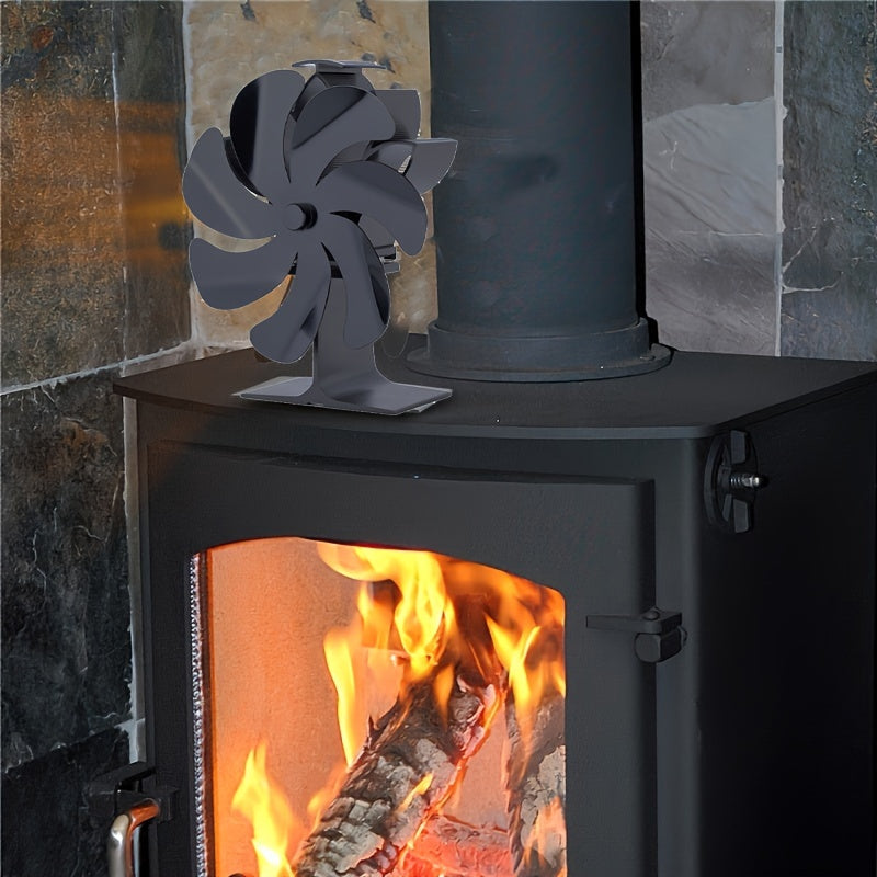 Dual-Head 7-Blade Wall Mounted Wood-Burning Stove Fan: Heat-Powered with Remote Control - No Electricity Needed for Air Circulation in Wood-Fired Stoves