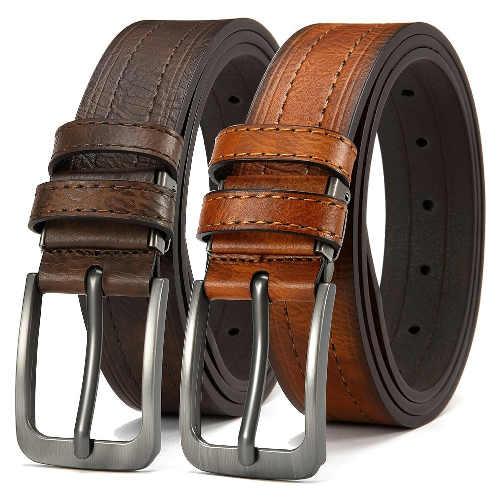 2 DOOPAI Men's Genuine Leather Belts - Adjustable 3.17cm Width, Classic Square Buckle, Ideal for Jeans & Dress Pants, Includes Gift Box - Black & Brown