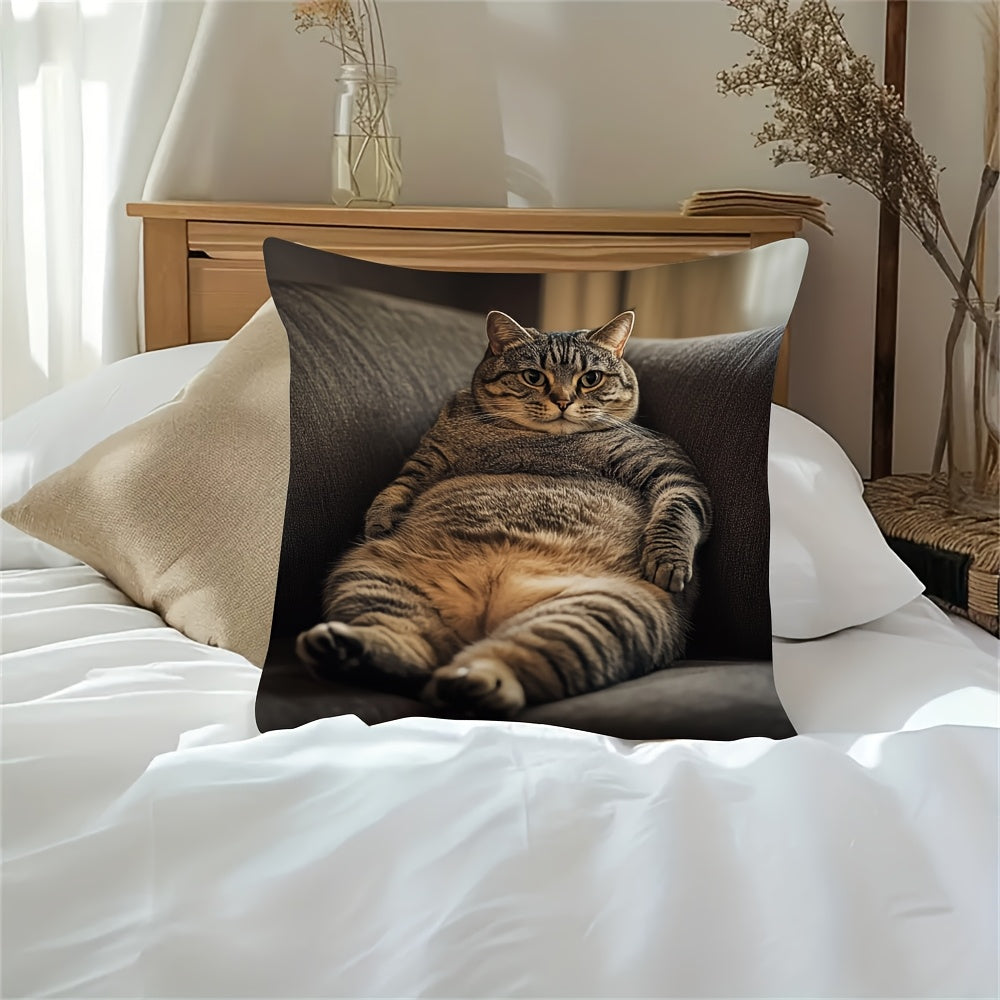 Stylish Cat Design Sofa Throw Pillow Cover, 45.72x45.72 cm - Ideal for Enhancing Home & Bedroom Decor (Pillow Sold Separately)