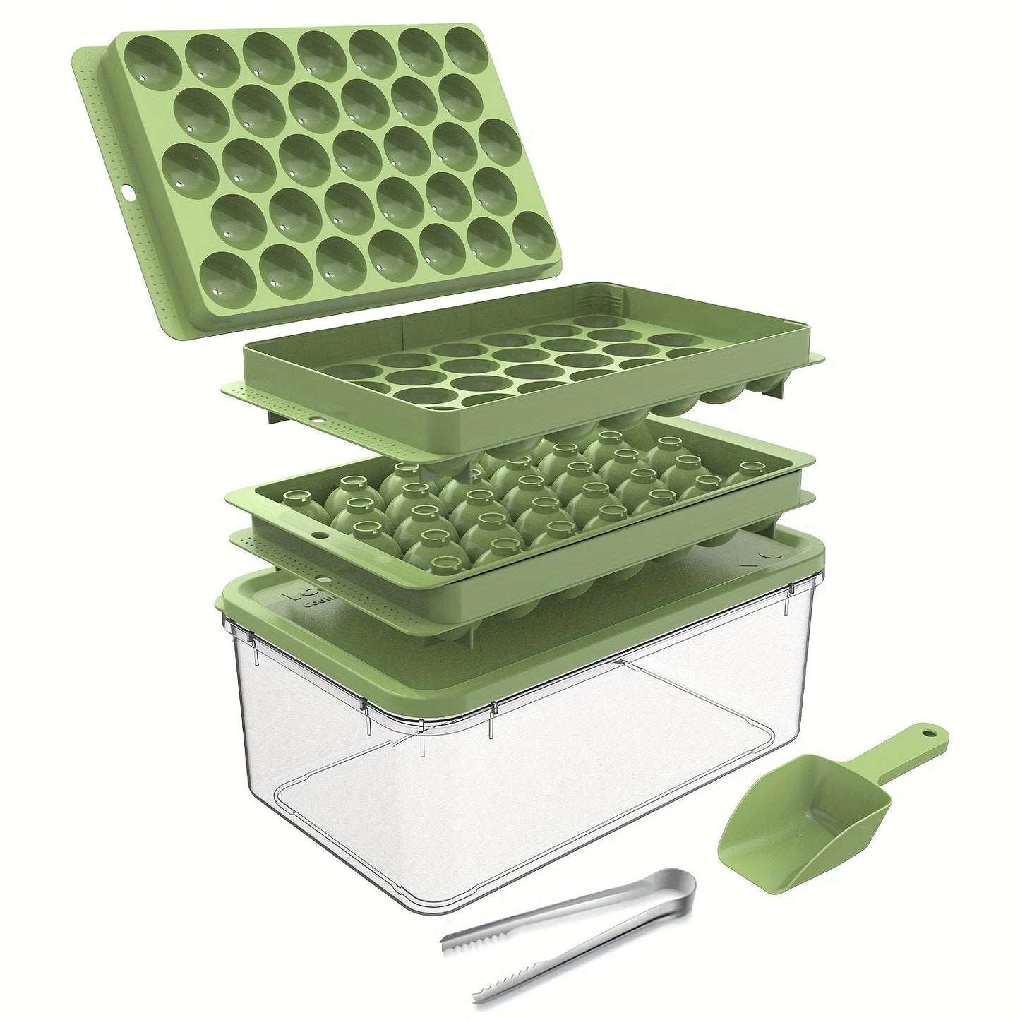 Ice Cube Mold Set with Scoop and Tongs, Easy Release Tray, Storage Box for Cocktails, Whiskey, Coffee - Essential Kitchen Utensil for Apartments, Summer Gatherings, and More