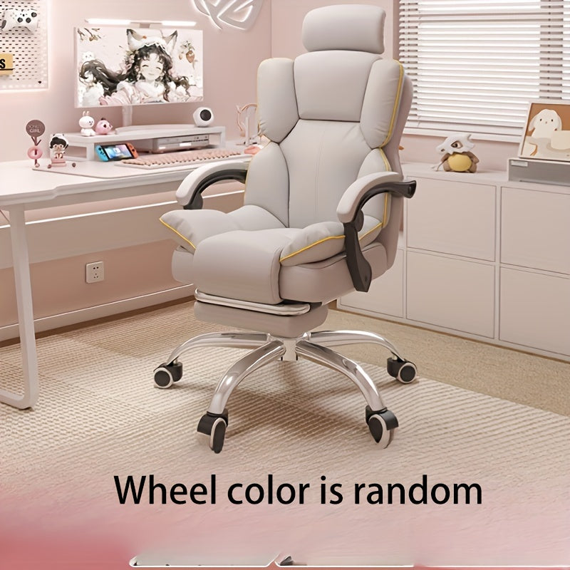 Ergonomic office chair with adjustable height, metal frame, upholstered seat, automatic lumbar support, and wheels for home and gaming.