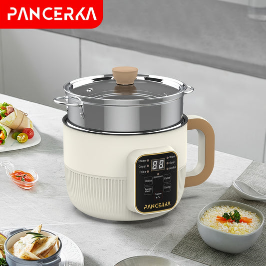 1.0L Mini Electric Cooking Pot with Steamer for Household Use, Multifunctional Hot Pot with Non-Stick Smart Model and European Standard Plug