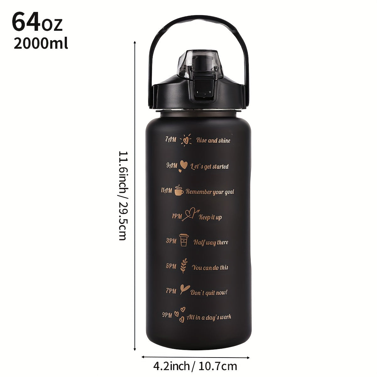 Lightweight sports water bottle with straw, gradient color, motivational phrases, large capacity, BPA-free, ideal for hiking and camping.