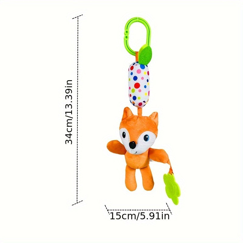 Cute Animal Wind Chime Teething Toy featuring Cartoon Fox, Blue Cat, Monkey, Elephant & Owl - Great for Babies' Crib or Car Seat - Perfect for Christmas, Thanksgiving, Halloween, and Easter gifting.