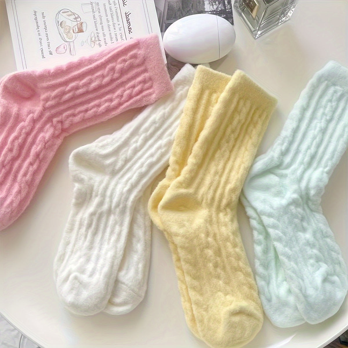 5 pairs of soft and cozy mid-tube plush socks for women