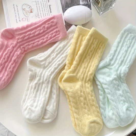 5 pairs of soft and cozy mid-tube plush socks for women