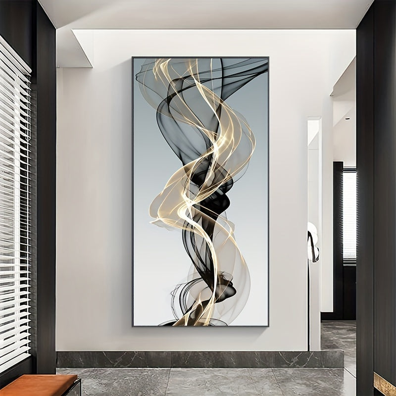 A Nordic modern abstract ribbon oil painting in gold, suitable for living rooms, bedrooms, and home decor. Frame not included.