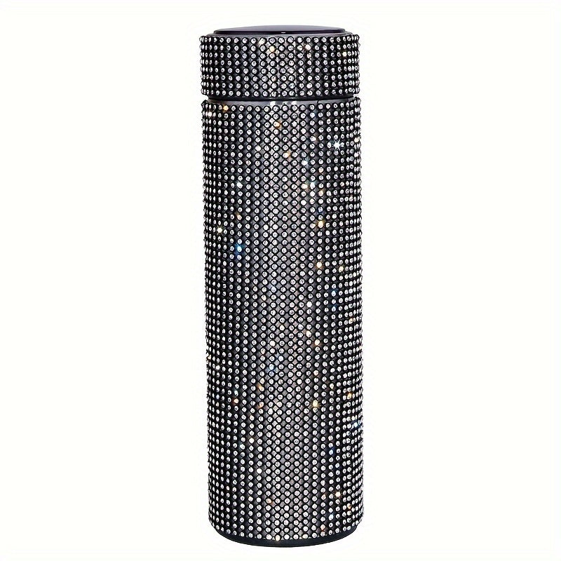 1pc Sparkling Studded Vacuum Flask, 16oz Stainless Steel Insulated Water Bottle for Hot and Cold Beverages, Travel Thermal Cup, Summer and Winter Drinkware Gift.