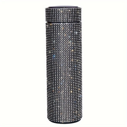 1pc Sparkling Studded Vacuum Flask, 16oz Stainless Steel Insulated Water Bottle for Hot and Cold Beverages, Travel Thermal Cup, Summer and Winter Drinkware Gift.