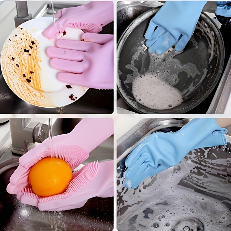 Pair of Silicone Dishwashing Gloves, Strong & Waterproof Cleaning Gloves with Antibacterial Properties, Safe for Household Use, Lead-Free, Suitable for Both Hands