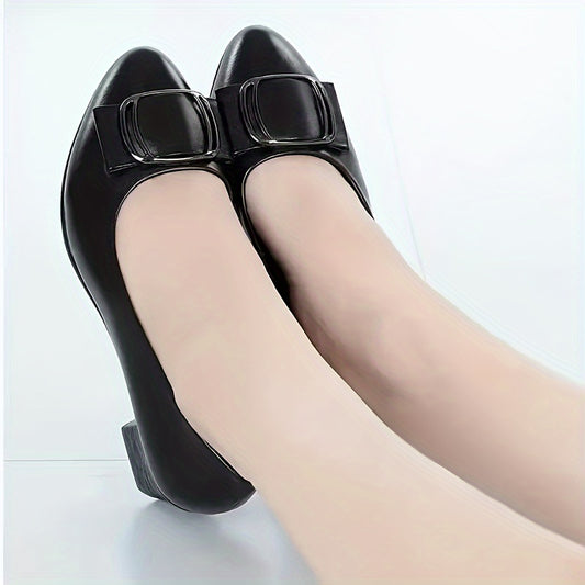 Classic round toe pumps for women with solid color and mid heel, featuring non-slip soft sole and man-made upper. Fabric insole and plastic outsole for comfort in all seasons, part of