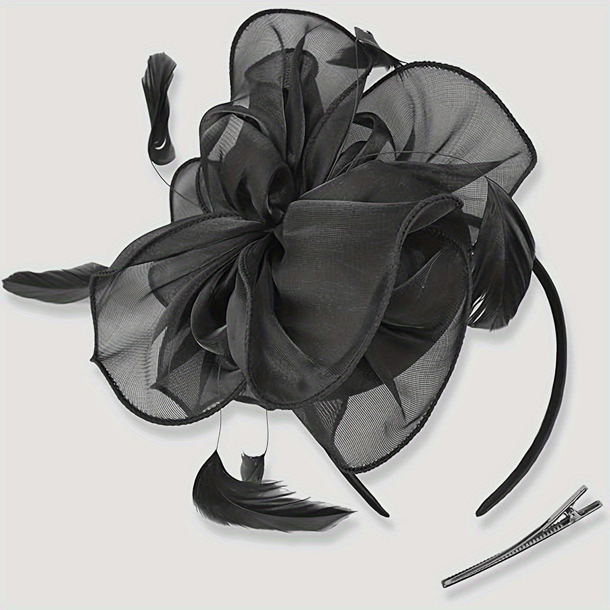 Elegant 1950s Style Fascinator Yarn Derby Hat for Women - Featherless Flower Hair Hoop Perfect for Tea Party, Cocktail, Wedding - Pack of 1 with Gift Box