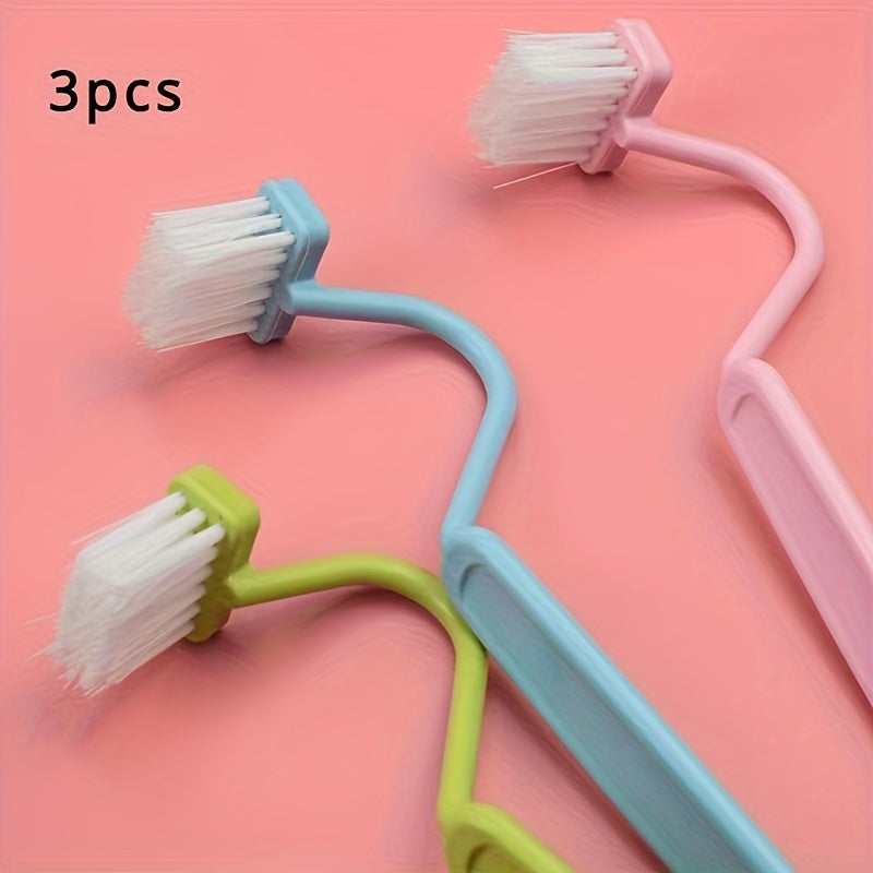 V-shaped 3pc toilet brush set with no dead corner cleaning brush for household bathroom use. Can hang on wall.