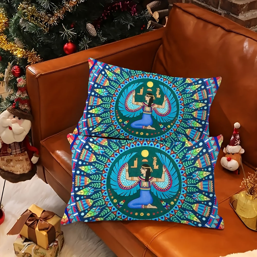 Enhance your sofa and bedroom decor with this luxurious 2-piece set featuring the Egyptian Goddess Isis. These double-sided plush pillow covers measure 30.48x50.8 cm, making them perfect for adding a touch of elegance to your living space.