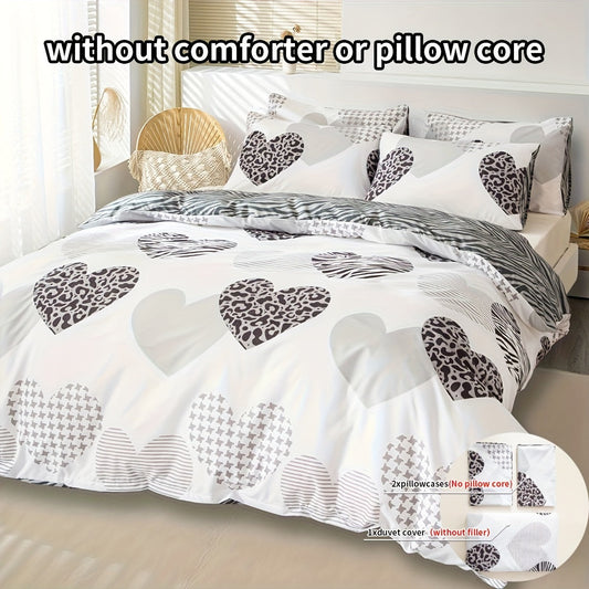 3-piece Duvet Cover Set with Fashionable Love Leopard Print, Includes 1 Duvet Cover and 2 Pillowcases (Core not included). Soft and Comfortable Bedding Set for Bedroom or Guest Room.