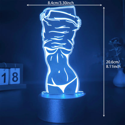 Stylish 3D Illusion Night Light featuring Sexy Lady Design - Touch Control, USB-Powered Desk Lamp for Bedroom Décor.