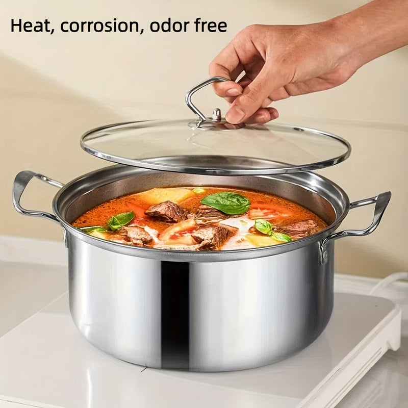 Stainless Steel Cookware Set includes 11 pieces with Heat-resistant Handles and Tempered Glass Lids - Ideal for Cooking a Variety of Meals such as Soups, Milk, and Porridge - Perfect for Healthy Cooking of Soups, Pasta, and Seafood at Home or in