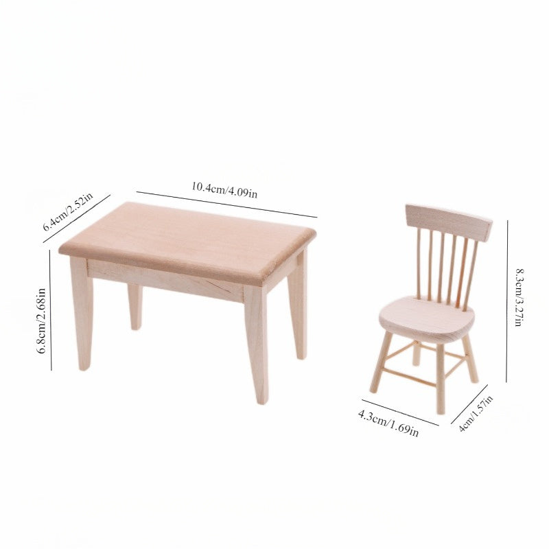 Set of 5 Delightful Miniature Wooden Dining Furniture - Includes 1:12 Scale Table and Chairs with Natural Finish, Perfect for DIY Home Decor and Gifts for Valentine's Day, New Year, Easter, or Miniature Wooden Boxes