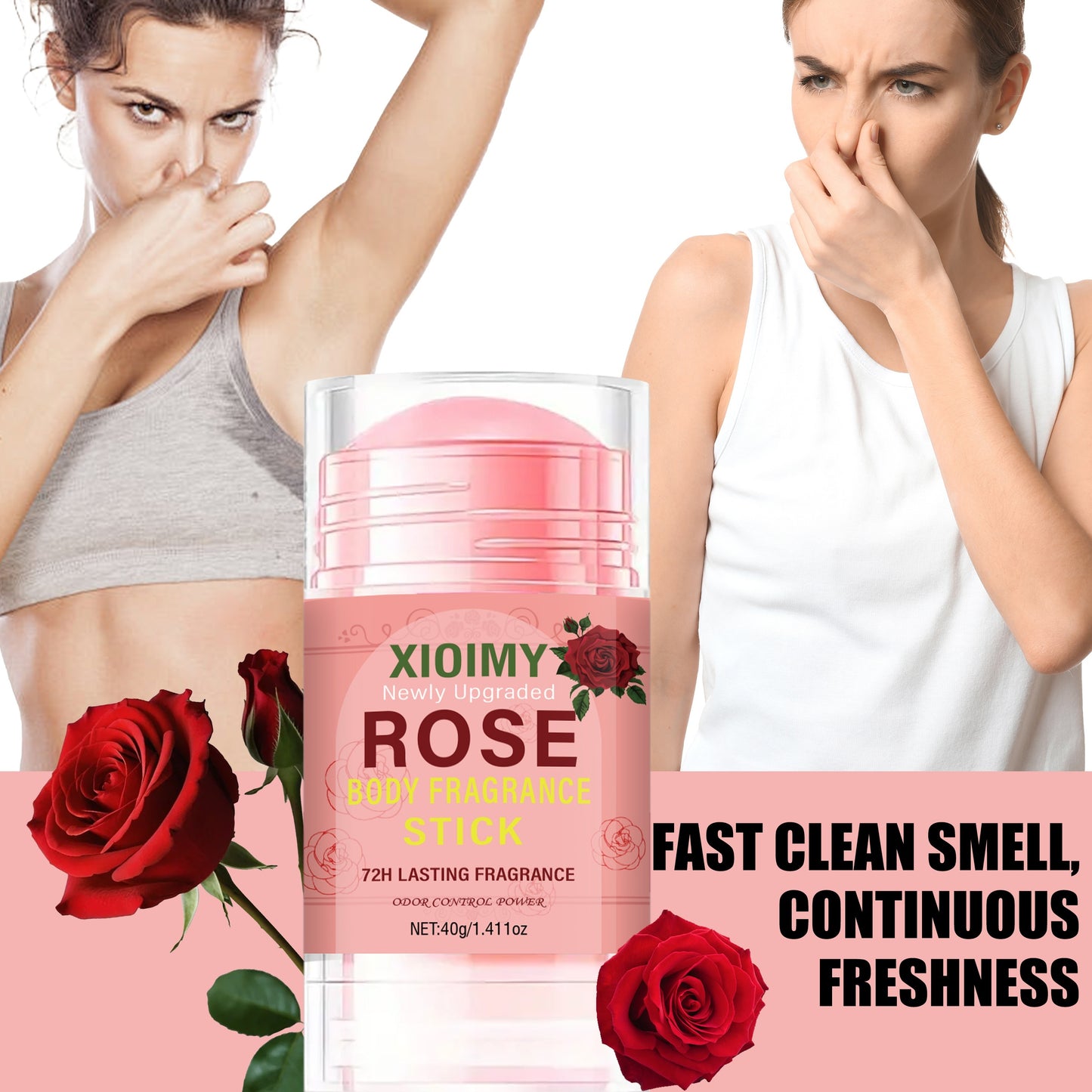 Xioimy Rose Body Fragrance Stick - Unisex deodorant, 1.411oz, 72-hour freshness, long-lasting rose scent, ideal for body, counteracts stubborn body odor & sweat.