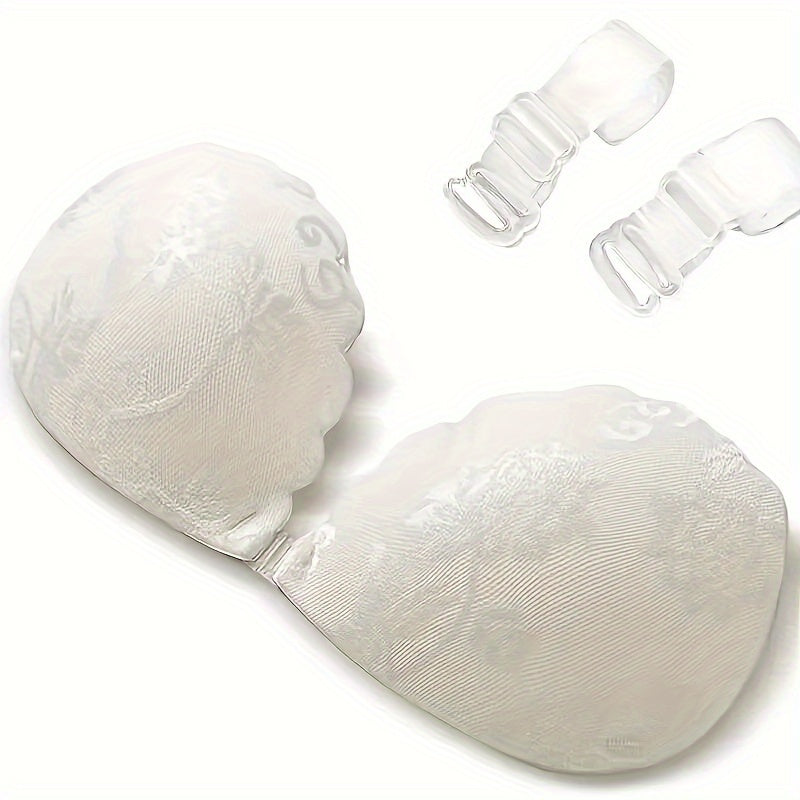 Elegant lace push-up bra with invisible straps and silicone nipple covers.