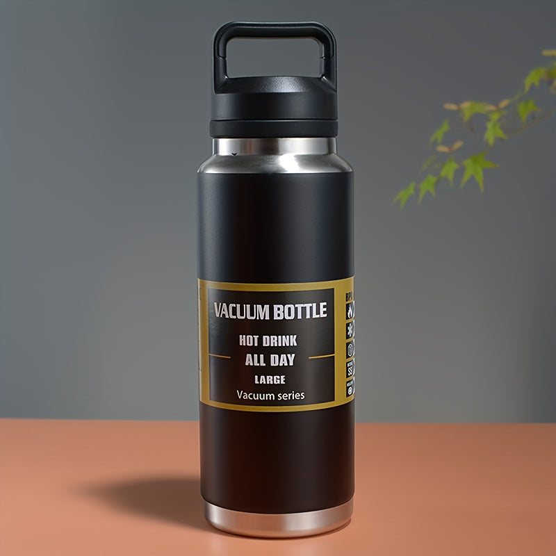 1100ml metal water bottle with portable handle, leak-proof, BPA free, and insulated for all activities. Hand wash only.